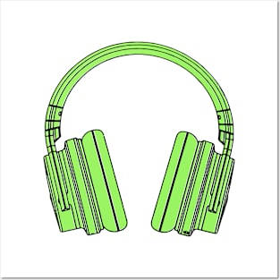 Green headphones Posters and Art